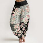 Buddha Stones Pink Cherry Blossoms Six-pointed Stars Pattern Design Women's Elastic Waist Harem Pants - Black - US22，UK/AU26，EU54 (6XL) - image 5