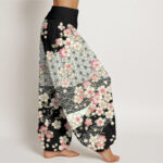 Buddha Stones Pink Cherry Blossoms Six-pointed Stars Pattern Design Women's Elastic Waist Harem Pants - image 7
