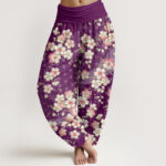 Buddha Stones Pink Cherry Blossoms Six-pointed Stars Pattern Design Women's Elastic Waist Harem Pants - Purple - US22，UK/AU26，EU54 (6XL) - image 8