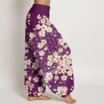 Buddha Stones Pink Cherry Blossoms Six-pointed Stars Pattern Design Women's Elastic Waist Harem Pants - image 10