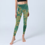 Buddha Stones Green Background Golden Branches Peony Flowers Pattern Print Gym Leggings Women's Yoga Pants - image 6