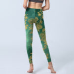 Buddha Stones Green Background Golden Branches Peony Flowers Pattern Print Gym Leggings Women's Yoga Pants - image 7