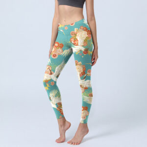 Buddha Stones Red-crowned Cranes Peony Flowers Butterfly Pattern Print Gym Leggings Women's Yoga Pants - MediumTurquoise - US18，UK/AU22，EU50 (4XL) - image 1