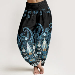 Buddha Stones Paisley Floral Pattern Women's Elastic Waist Harem Pants - Black - US22，UK/AU26，EU54 (6XL) - image 1
