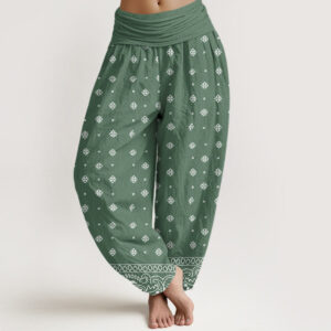 Buddha Stones Paisley Geometric Pattern Women's Elastic Waist Harem Pants - MediumSeaGreen - US22，UK/AU26，EU54 (6XL) - image 1