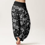 Buddha Stones Casual White Paisley Pattern Women's Elastic Waist Harem Pants - image 2