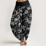 Buddha Stones Casual White Paisley Pattern Women's Elastic Waist Harem Pants - Black - US22，UK/AU26，EU54 (6XL) - image 1