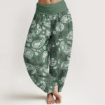 Buddha Stones Casual White Paisley Pattern Women's Elastic Waist Harem Pants - MediumSeaGreen - US22，UK/AU26，EU54 (6XL) - image 5