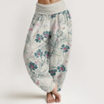 Buddha Stones Casual Tropical Flowers Foliage Pattern Women's Elastic Waist Harem Pants - WhiteSmoke - US22，UK/AU26，EU54 (6XL) - image 5