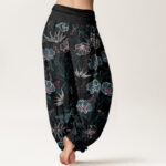 Buddha Stones Casual Tropical Flowers Foliage Pattern Women's Elastic Waist Harem Pants - image 9