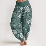 Buddha Stones Casual Floral Vine Plant Pattern Women's Elastic Waist Harem Pants - CadetBlue - US22，UK/AU26，EU54 (6XL) - image 1