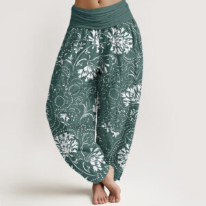 Buddha Stones Casual Floral Vine Plant Pattern Women's Elastic Waist Harem Pants - CadetBlue - US22，UK/AU26，EU54 (6XL) - image 1