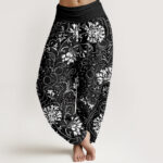 Buddha Stones Casual Floral Vine Plant Pattern Women's Elastic Waist Harem Pants - Black - US22，UK/AU26，EU54 (6XL) - image 5