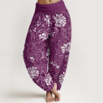 Buddha Stones Casual Floral Vine Plant Pattern Women's Elastic Waist Harem Pants - Purple - US22，UK/AU26，EU54 (6XL) - image 8