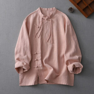 Buddha Stones Vintage Chinese Frog-Button Design Stand Collar Zen Women's Long Sleeve Cotton Linen Shirt