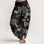 Buddha Stones Casual Floral Line Design Pattern Women's Elastic Waist Harem Pants - Black - US22，UK/AU26，EU54 (6XL) - image 1