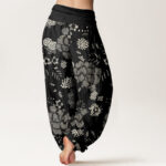 Buddha Stones Casual Floral Line Design Pattern Women's Elastic Waist Harem Pants - image 3