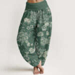 Buddha Stones Casual Floral Line Design Pattern Women's Elastic Waist Harem Pants - MediumSeaGreen - US22，UK/AU26，EU54 (6XL) - image 5