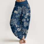 Buddha Stones Casual Floral Line Design Pattern Women's Elastic Waist Harem Pants - RoyalBlue - US22，UK/AU26，EU54 (6XL) - image 8