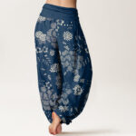 Buddha Stones Casual Floral Line Design Pattern Women's Elastic Waist Harem Pants - image 10
