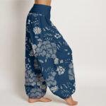 Buddha Stones Casual Floral Line Design Pattern Women's Elastic Waist Harem Pants - image 9