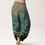 Buddha Stones Casual Gradient Floral Wavy Lines Circular Light Spots Pattern Women's Elastic Waist Harem Pants - image 3