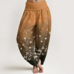 Buddha Stones Casual Gradient Floral Wavy Lines Circular Light Spots Pattern Women's Elastic Waist Harem Pants - SandyBrown - US22，UK/AU26，EU54 (6XL) - image 8