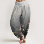 Buddha Stones Casual Gradient Delicate Floral Leaf Pattern Women's Elastic Waist Harem Pants - LightSlateGray - US22，UK/AU26，EU54 (6XL) - image 5