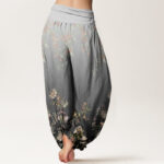 Buddha Stones Casual Gradient Delicate Floral Leaf Pattern Women's Elastic Waist Harem Pants - image 7