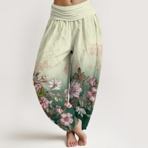 Buddha Stones Casual Gradient Petals Leaves Pattern Women's Elastic Waist Harem Pants - Green - US22，UK/AU26，EU54 (6XL) - image 1
