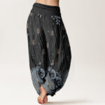 Buddha Stones Casual Paisley Plant Leaves Wavy Line Pattern Women's Elastic Waist Harem Pants - image 10