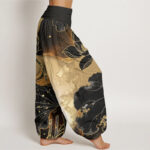 Buddha Stones Casual Lotus Petal Pattern Women's Elastic Waist Harem Pants - image 2