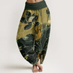 Buddha Stones Casual Lotus Petal Pattern Women's Elastic Waist Harem Pants - DarkOliveGreen - US22，UK/AU26，EU54 (6XL) - image 5