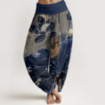 Buddha Stones Casual Lotus Petal Pattern Women's Elastic Waist Harem Pants - Navy - US22，UK/AU26，EU54 (6XL) - image 8