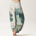 Buddha Stones Casual Lotus Petal Pods Pattern Women's Elastic Waist Harem Pants - image 3