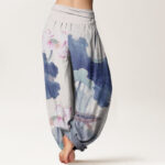 Buddha Stones Casual Lotus Petal Pods Pattern Women's Elastic Waist Harem Pants - image 10
