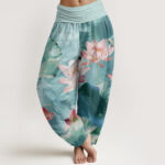 Buddha Stones Casual Lotus Petal Pond Pattern Women's Elastic Waist Harem Pants - PaleTurquoise - US22，UK/AU26，EU54 (6XL) - image 1
