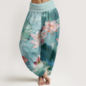 Buddha Stones Casual Lotus Petal Pond Pattern Women's Elastic Waist Harem Pants - PaleTurquoise - US22，UK/AU26，EU54 (6XL) - image 1