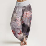 Buddha Stones Casual Lotus Petal Pond Pattern Women's Elastic Waist Harem Pants - Thistle - US22，UK/AU26，EU54 (6XL) - image 5