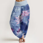 Buddha Stones Casual Lotus Petal Pond Pattern Women's Elastic Waist Harem Pants - CornflowerBlue - US22，UK/AU26，EU54 (6XL) - image 8