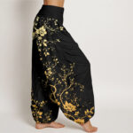 Buddha Stones Casual Dragon Flower Leaf Pattern Women's Elastic Waist Harem Pants - image 2