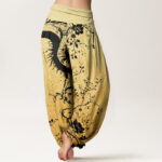 Buddha Stones Casual Dragon Flower Leaf Pattern Women's Elastic Waist Harem Pants - image 10