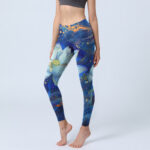 Buddha Stones Blooming White Lotus Pattern Print Gym Leggings Women's Yoga Pants - SteelBlue - US18，UK/AU22，EU50 (4XL) - image 1