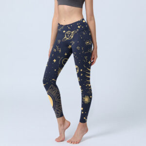 Buddha Stones Moon Star Universepattern Print Gym Leggings Women's Yoga Pants - Black - US18，UK/AU22，EU50 (4XL) - image 1