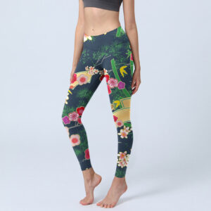 Buddha Stones Cherry Blossoms Bamboo Pine Tree Print Gym Leggings Women's Yoga Pants - DarkGreen - US18，UK/AU22，EU50 (4XL) - image 1