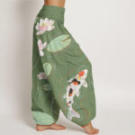 Buddha Stones Lotus Flower Lotus Leaves Koi Fish Water Ripples Pattern Women's Elastic Waist Harem Pants - image 7