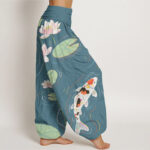 Buddha Stones Lotus Flower Lotus Leaves Koi Fish Water Ripples Pattern Women's Elastic Waist Harem Pants - image 10