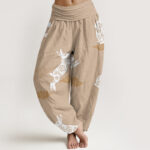 Buddha Stones White Rabbit Auspicious Cloud Pattern Women's Elastic Waist Harem Pants - BurlyWood - US22，UK/AU26，EU54 (6XL) - image 8