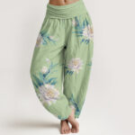 Buddha Stones Epiphyllum Pattern Women's Elastic Waist Harem Pants - PaleGreen - US22，UK/AU26，EU54 (6XL) - image 1