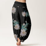 Buddha Stones Epiphyllum Pattern Women's Elastic Waist Harem Pants - image 6